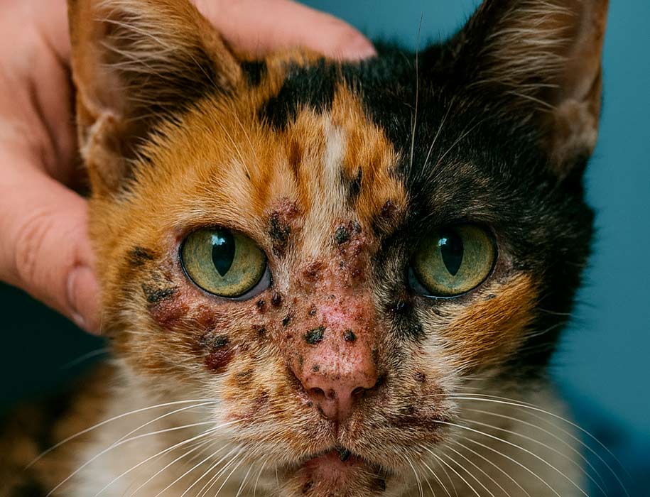 Cara de gato con la enfermedad de leshmianosis